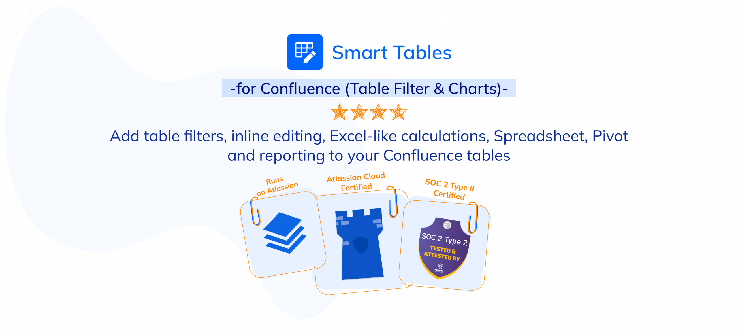 Tables filters, inline editing, Excel like calculations, Spreadsheet, Pivot Table and reporting to your Confluence tables