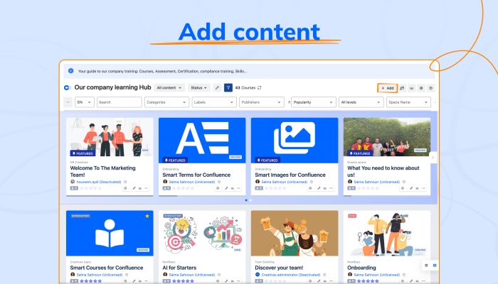 Add content header over a light blue background with an illustrated dashboard card grid showing courses and an orange outline around the content area