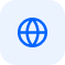 Global/world icon on a blue rounded square button, indicating language or international options